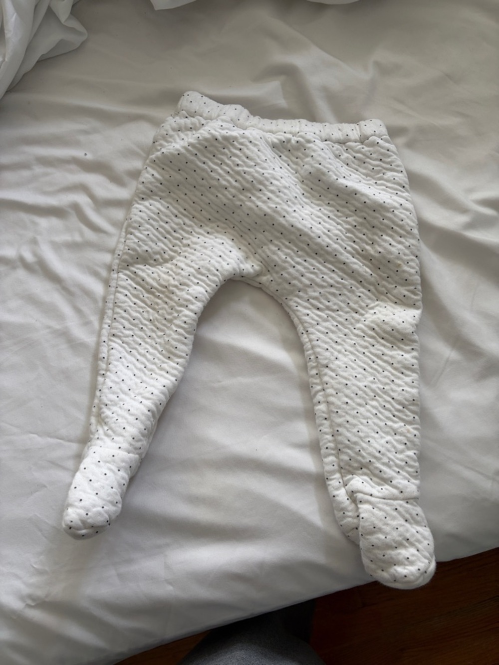 Jacadi White Quilted Baby Footed Pants with Black Dot Print